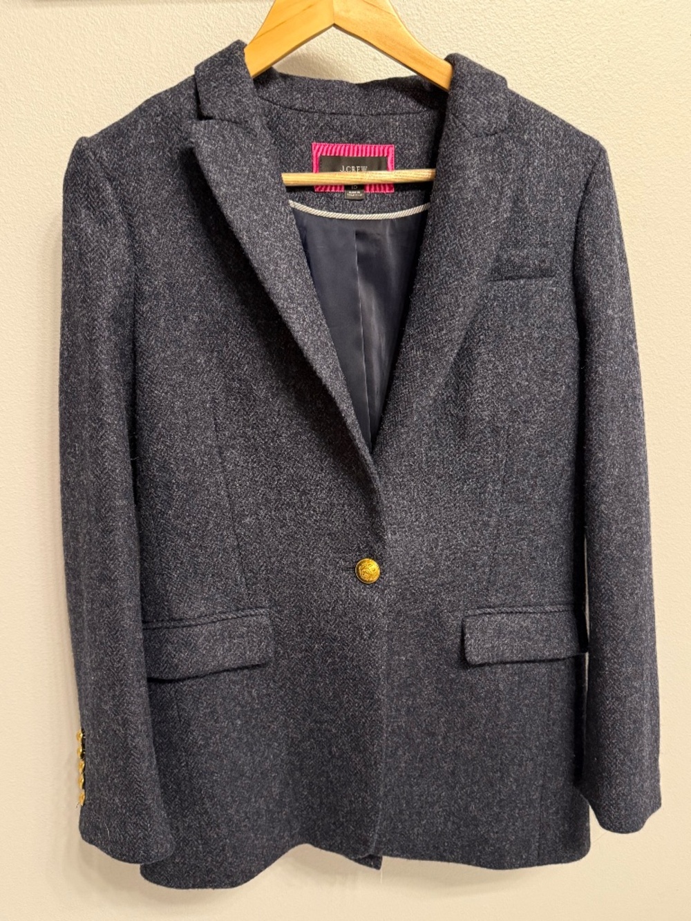 J. Crew Navy Herringbone Wool Blazer with Gold Buttons - Picture 9 of 14